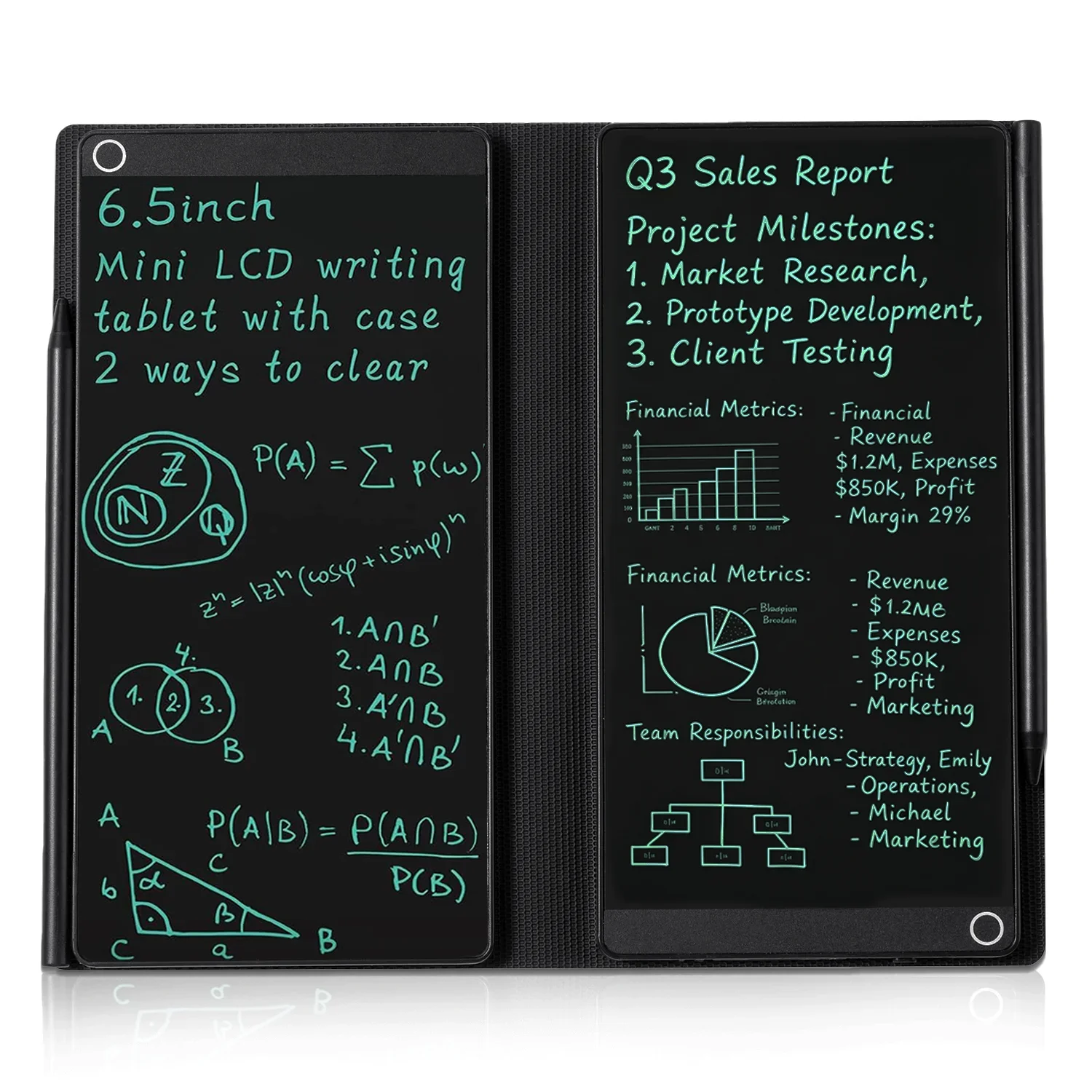 Tablet de Escrita LCD Mini de 6,5 Polegadas com Duplo Display, Apagável e Reutilizável, Bloco de Desenho Eletrônico para Escritório e Aprendizado