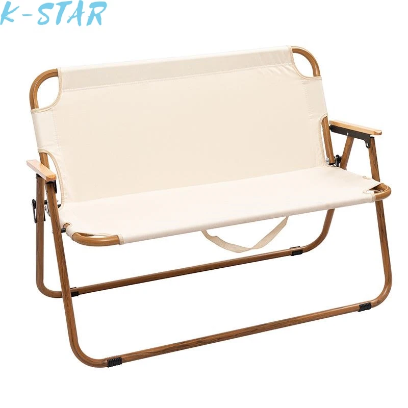 K-STAR Aluminum Alloy Wood Grain Double Folding Chair Outdoor Portable Folding Chair Leisure Camping Picnic Double Beach Chair