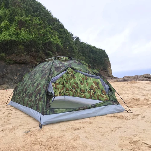 Imagen 2 del producto Tienda de campaña impermeable a prueba de viento, sombrilla UV para 1/2 personas, una sola capa, equipo de camuflaje portátil para exteriores