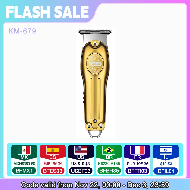 Wholesale Electric Gold Silver Color Hair Trimmer Kemei Km-679 USB Charging Mini LCD Light Carving Scissors Hair Clipper