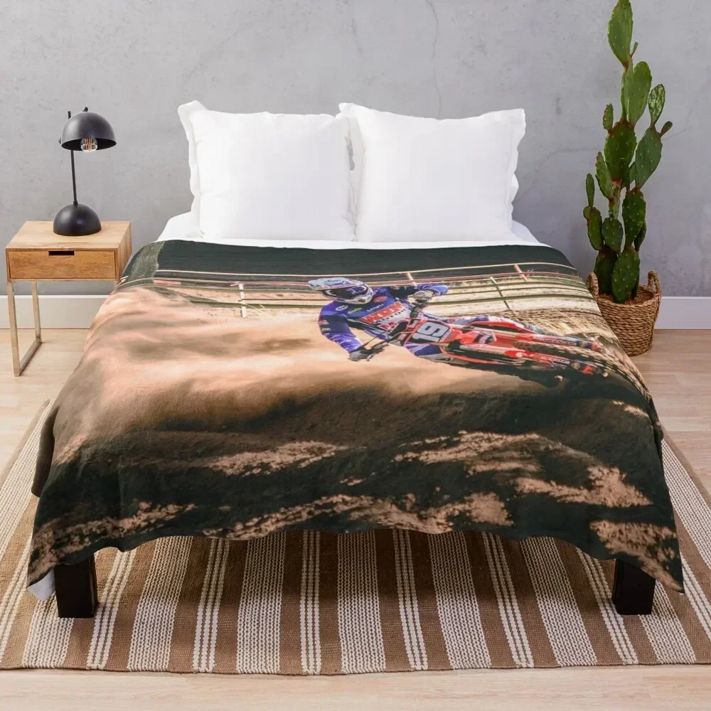 Berm Busting Banshee! Red Motocross Mania Throw Blanket Flannel Fabric Luxury Thicken Blankets