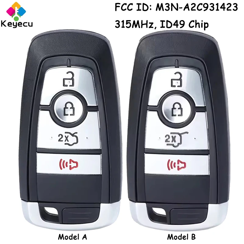 KEYECU Smart Remote Car Key With 4 Buttons 315MHz ID49 Chip for Ford Edge Expedition Explorer Fusion Mustang Fob M3N-A2C93142300