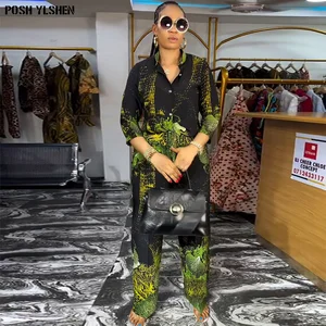 Hai bộ quần 2 quần quần áo mùa hè Trang phục châu Phi cho phụ nữ 2024 Sexy Mới kết hợp với thư từ của quần áo châu Phi 8 Bộ trang phục châu Phi bán hàng chính cho phụ nữ - №8