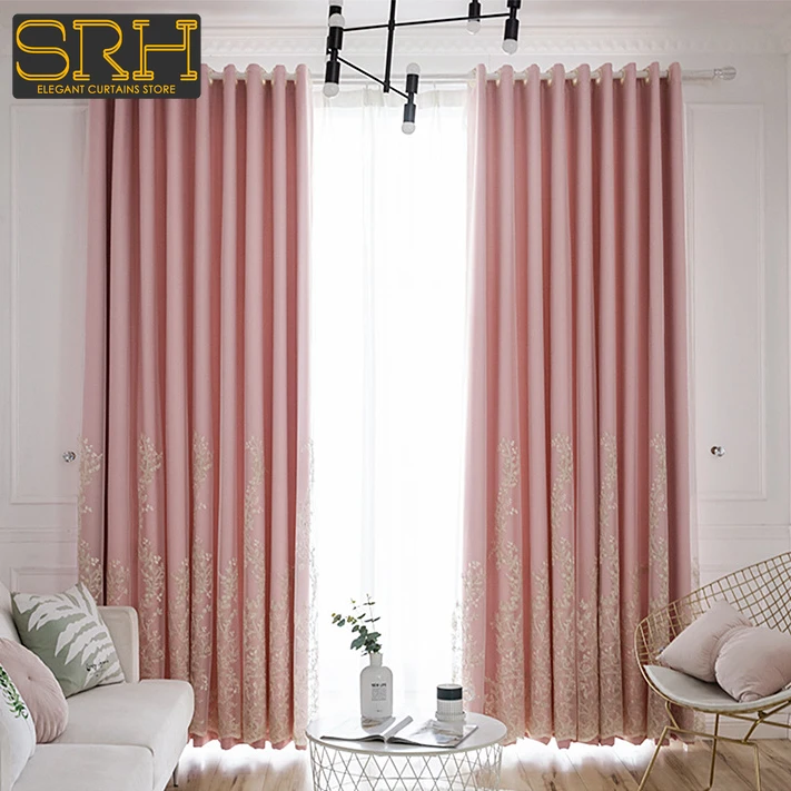 Nordic Simple Blackout Double-layer Embroidered Gauze Curtains for Living Room Dining Room Bedroom Window Solid Blackout Custom