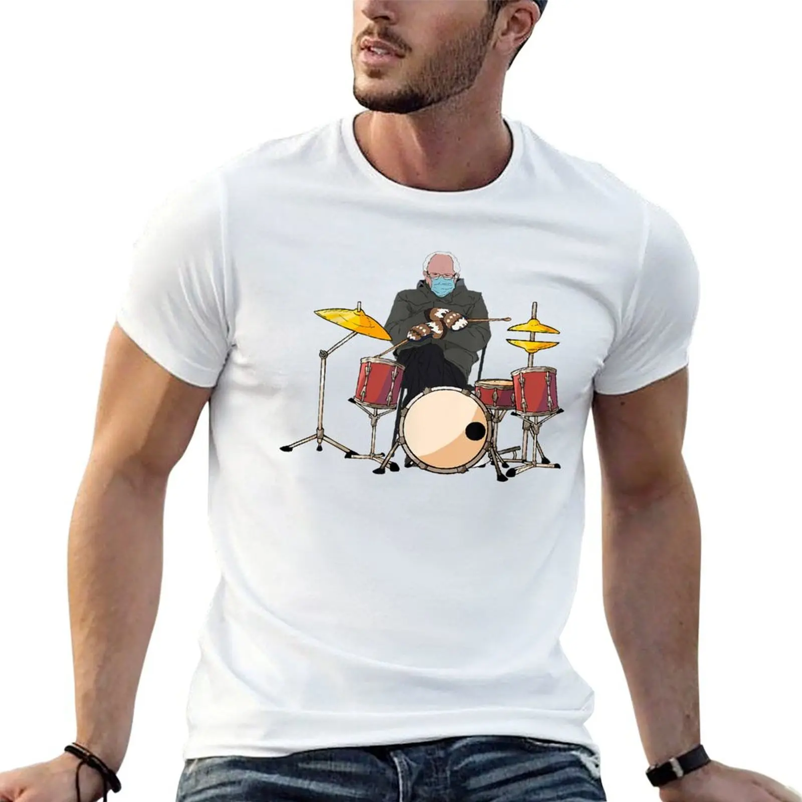 Funny Bernie Sanders Drum Mittens T-Shirt man t shirt cotton funny t shirts man printed t shirts for man T-shirt
