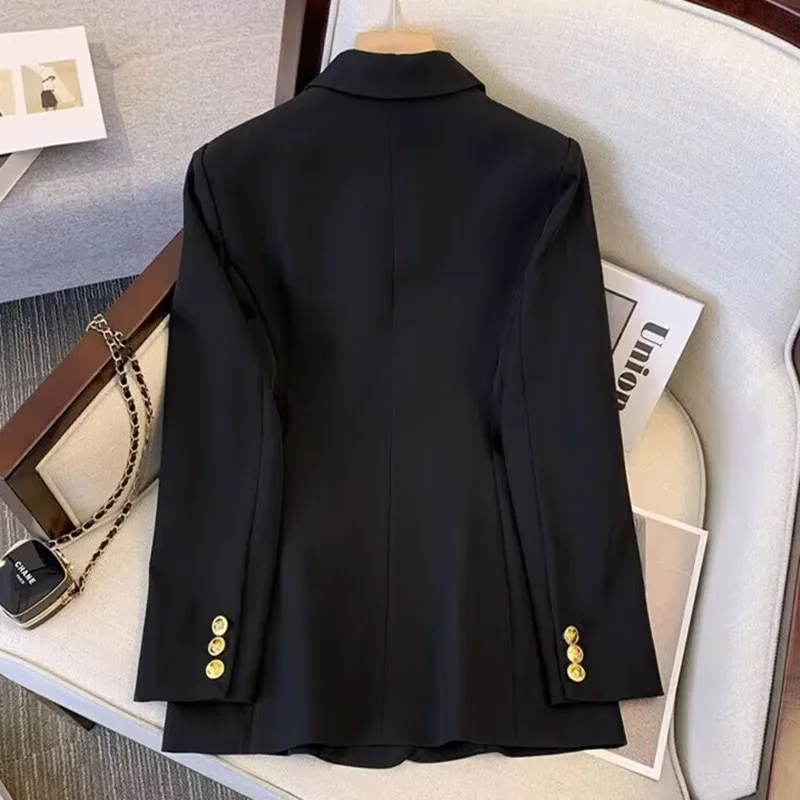 Solid Casual Coat Metal Buckle Small Suit Jacket Women Clothing Summer Office Lady Elegant Blazers Thin Autumn Size S-3XL