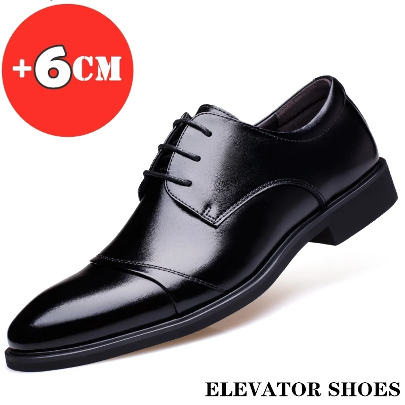 Flat / 6CM Genuine Leather Men Formal Elevator Shoes Wedding Business Height Increase Lift Shoes Invisible Summer Hollow Wedding