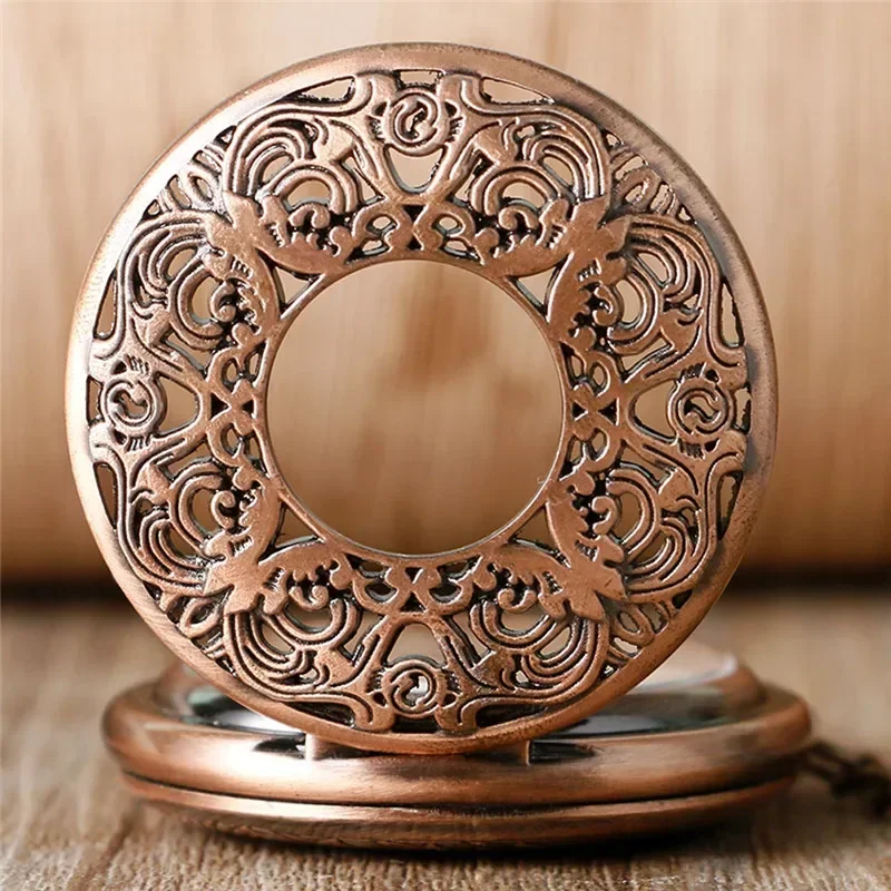 Clássico rosa ouro relógio de bolso esqueleto mão enrolamento relógio mecânico escultura flor design pingente corrente número romano dial presente
