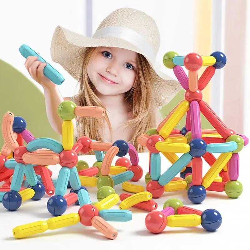 128PCS Magnetic Building Blocks Toy Magnetic Construction Set Magnet Ball Sticks Rod Games Montessori Educational Toys for Kids