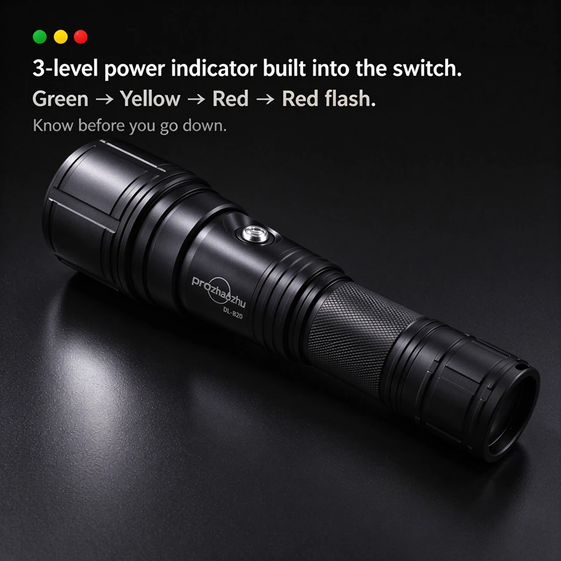 PROZHAOZHU DL-B20 3000LM Zoomable Dive Torch IP68 100M USB-C Rechargeable 26650 Scuba Flashlight Night Wreck Recreation Diving