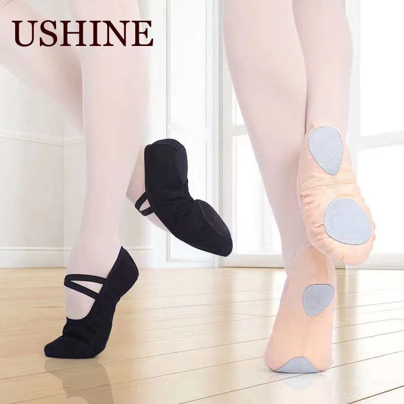 USHINE pink professional full elastic shoelace training body shaping yoga Belly ballet dance shoes balletrina kids girl woman