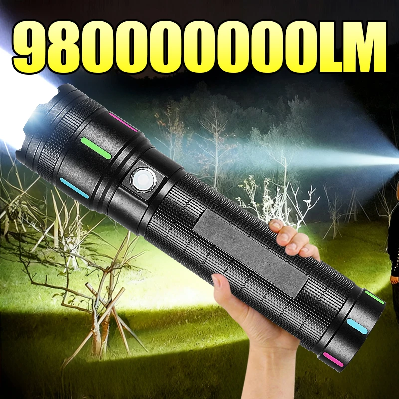 

Мощный светодиодный фонарь 98000000LM, суперяркий, с дальностью действия 5000 м, перезаряжаемый тактический фонарь для рыбалки и кемпинга