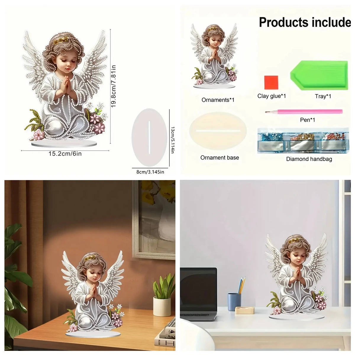 1pc/set DIY Angel Diamond Art Table Top Decoration One Sided Acrylic Crystal Rhinestone Diamond Painting Desk Ornaments