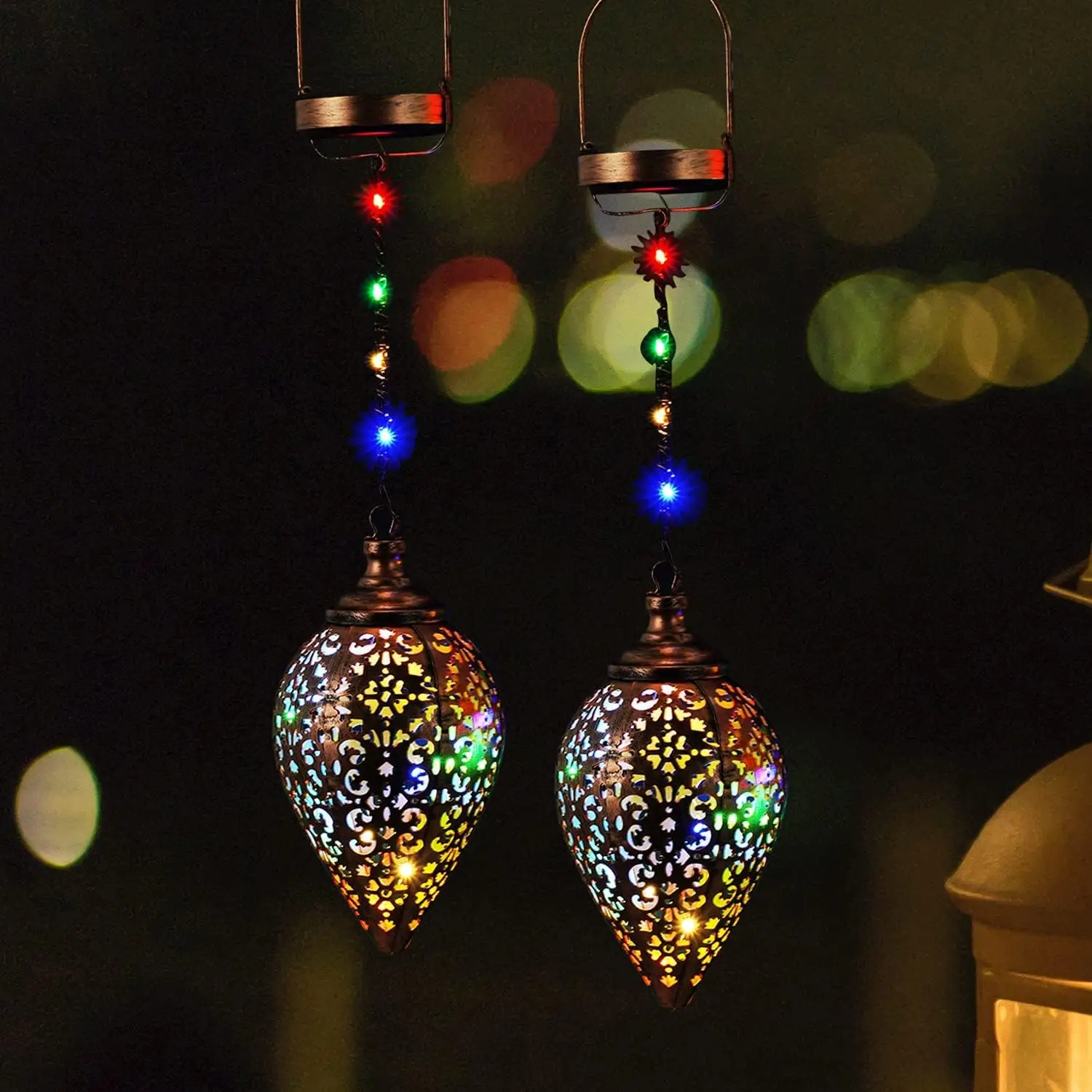 

Outdoor Solar Lanterns, Waterproof LED Garden Lights, Retro Metal with Handle, 2-Pack Brown