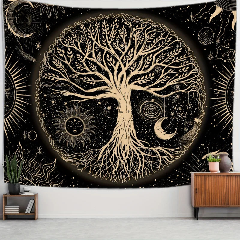 VIKAMA Sacred Golden Tree Of Life Tapestry Vintage Art Deco For Bed & Breakfast Living Rooms And Bedrooms Home Decor