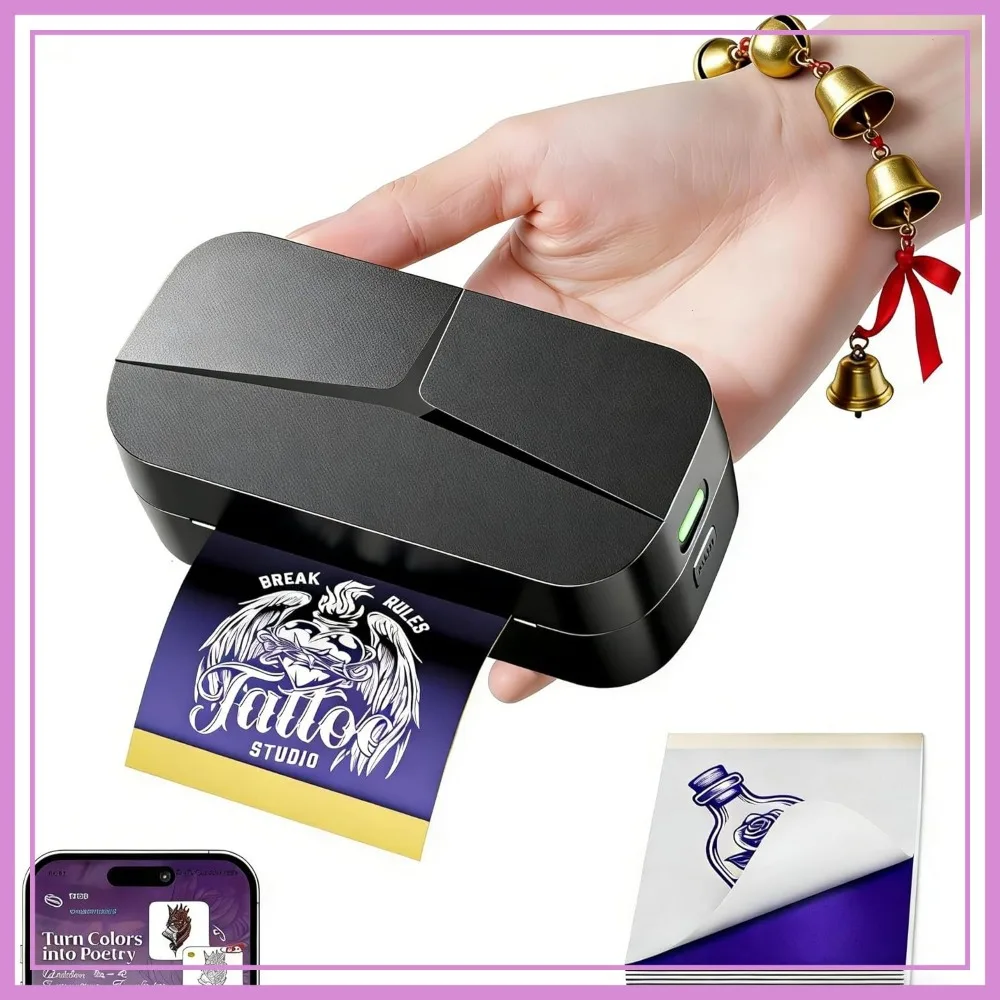 

Mini Tattoo Stencil Printer for Beginners, 30 Pcs Transfer Paper, Bluetooth Compatible with Phone & Tablet, Tattoo Machine Kit