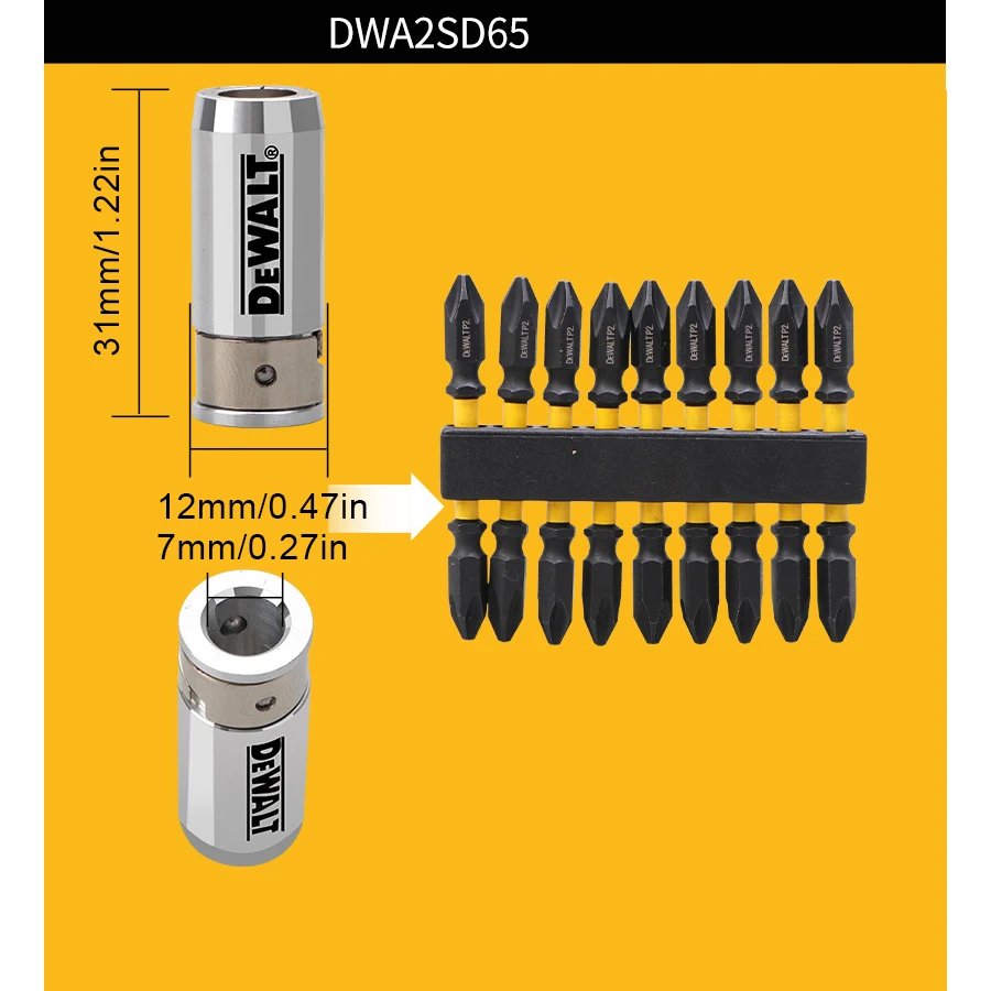 DEWALT 10PCS Bit Set with Magnetiser/Demagnetiser PH2x65mm Screw Bits Power Tool Accessories DWA2SD65