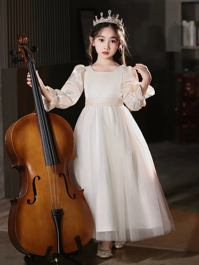 Robe de princesse élégante en tulle pour filles, robes ajustées, performance de violoncelle classique, robe de soirée formelle, fête d'anniversaire pour enfants, mode