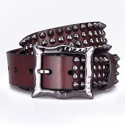 men's luxury fashion punk gothic rivets belt cow leather studded belts for women cowboy pin buckle strap on brand designer waist