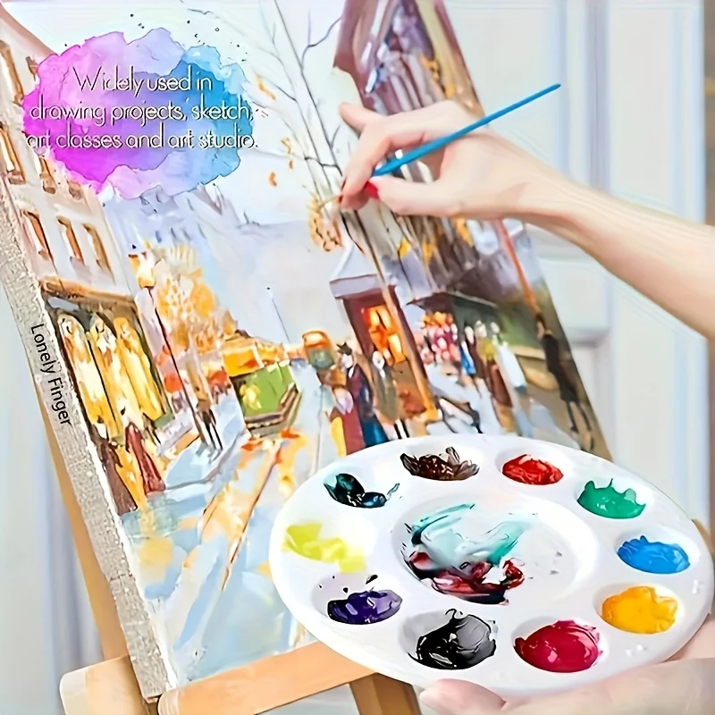 Ein Set mit 60 Pinseln und Paletten: 30 flache und 30 spitze Künstlerpinsel mit Nylonhaar und 5 runde Paletten für Acryl, Wasserfarben – Detail 6