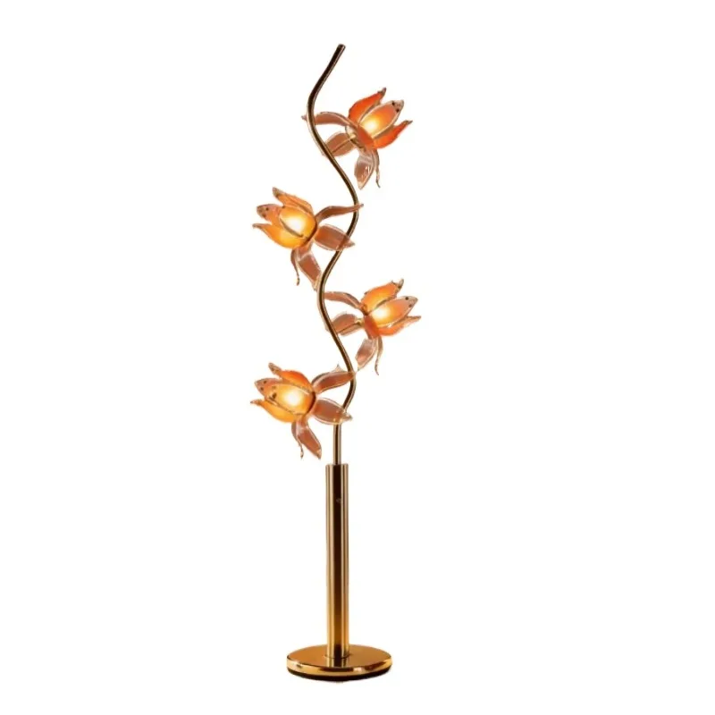Floral ironwork floor lamp with pink glass shade. Modern pedestal lamp. Suitable for living room and bedroom.