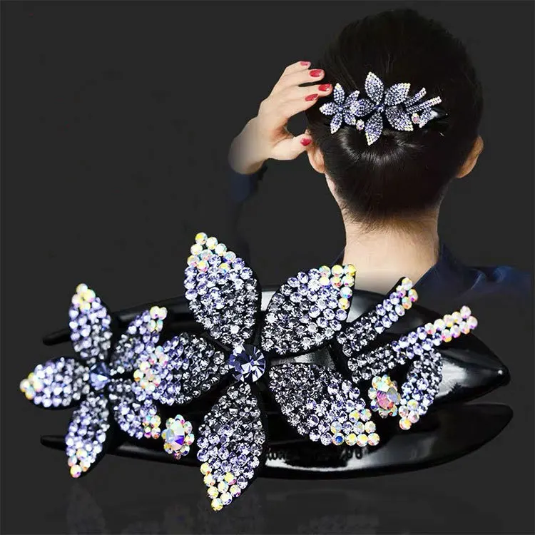 Rhinestone Hairpin Flower Leaf Butterfly Duckbill Hair Claws Retro Hair Clips Accessories For Women Shinning Ponytail Headwear