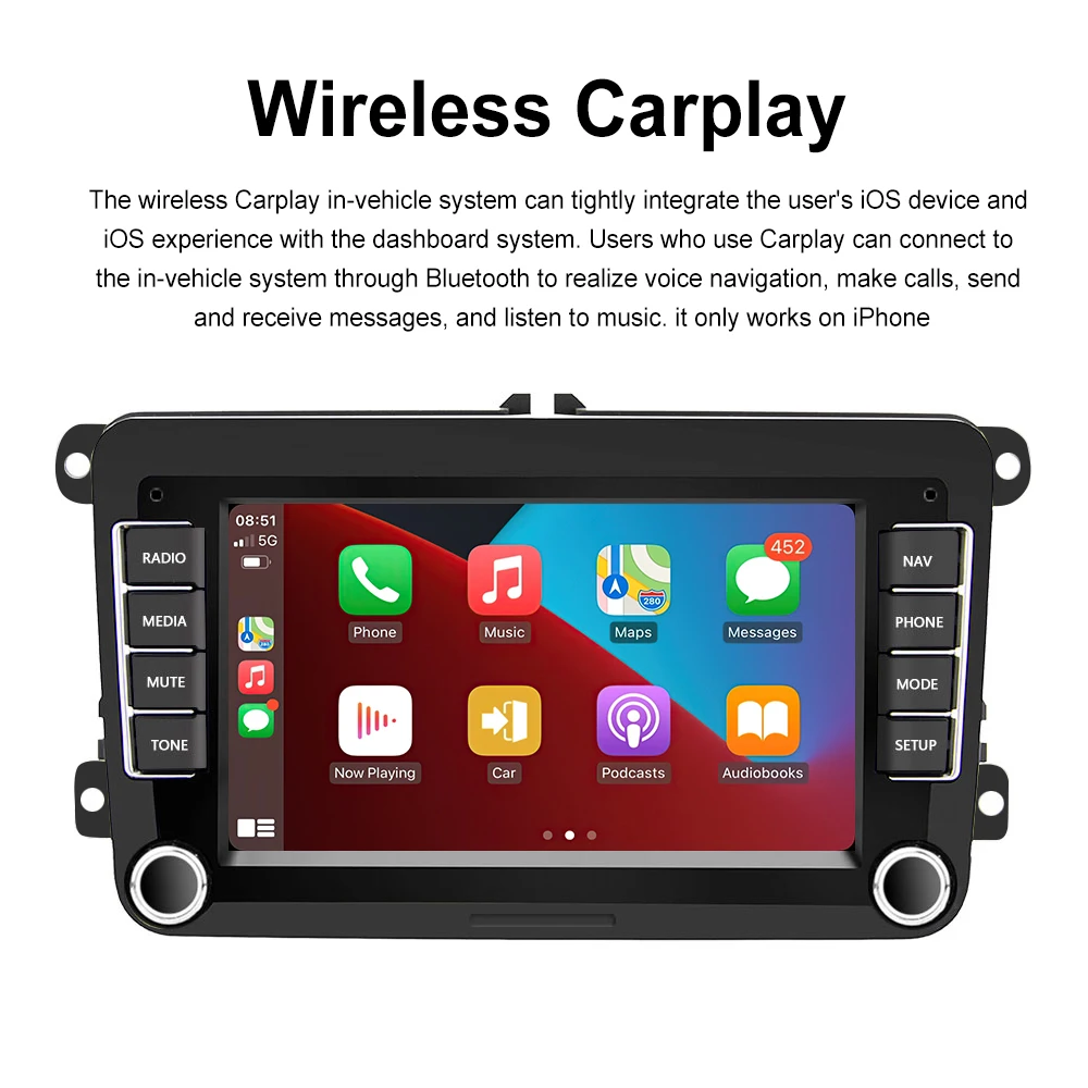 Podofo 2din Car Stereo Radio For Volkswagen Golf 5 6 Polo Passat B6 B7 Skoda Jetta Car Muiltmedia Video Player Carplay Bluetooth