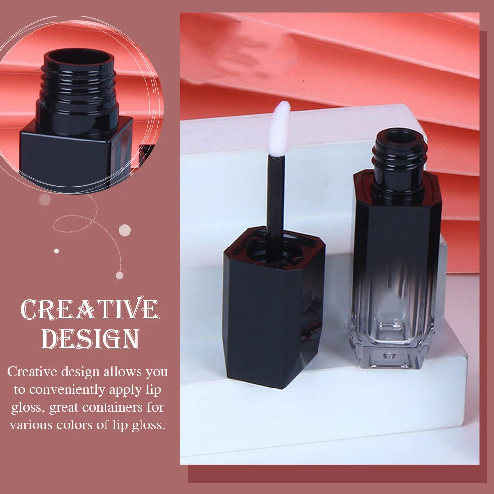 5pcs Empty Square Gradient Black Lip Gloss Tubes DIY Filling Bottles Reusable Durable Lightweight Travel Size Plastic