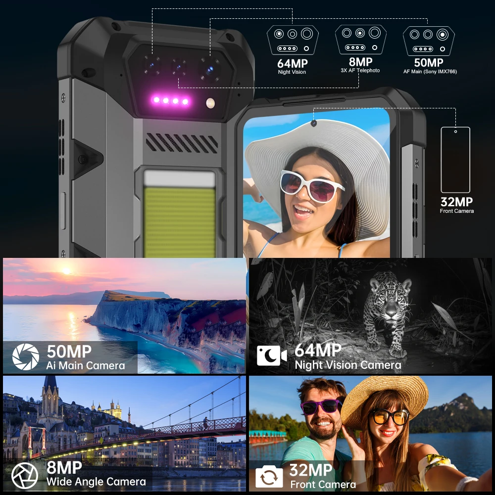 8849 Hike Unihertz Rugged Smartphone 23800mAh 24GB+512GB Expandable 2TB 1200Lumen Flashlight Android14 Two Speakers 6.79'' 120Hz