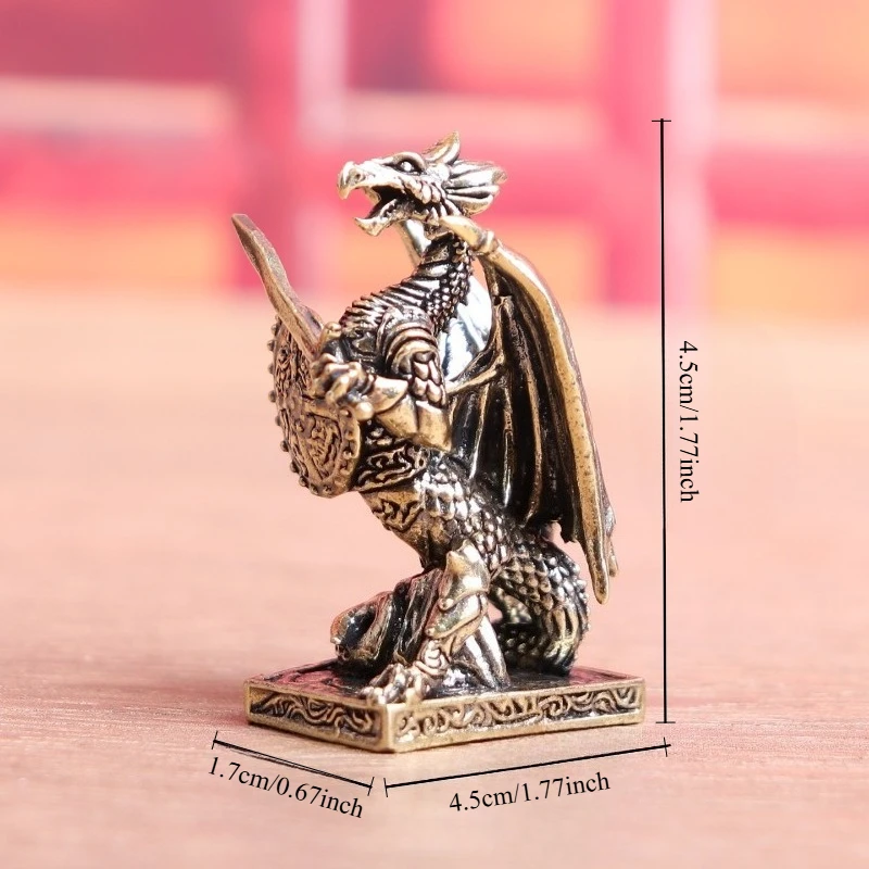 Brass Winged Dragon Figurine Mini Fantasy Creature Statue Copper Desktop Ornament Tea Pet Home Office Decor Collectible Craft