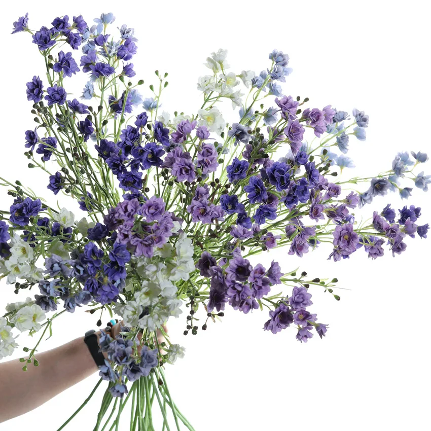 4 Stück 3D-Druckfolie Künstliche Ritterspornblumen mit Echtem Touch für Heimdekoration, Hochzeit, Party, Blumenarrangements, Veilchen – Detail 1