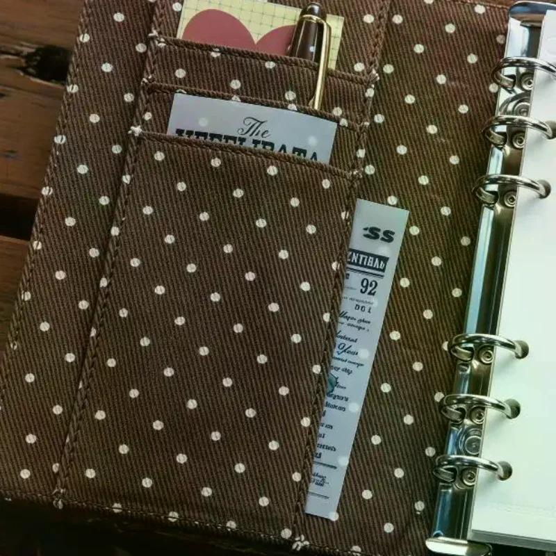 Cute Retro Polka Dot Canvas Notebook Snap Closure Cartoon Photo Insert For Journaling Scrapbooking School Note Taking
