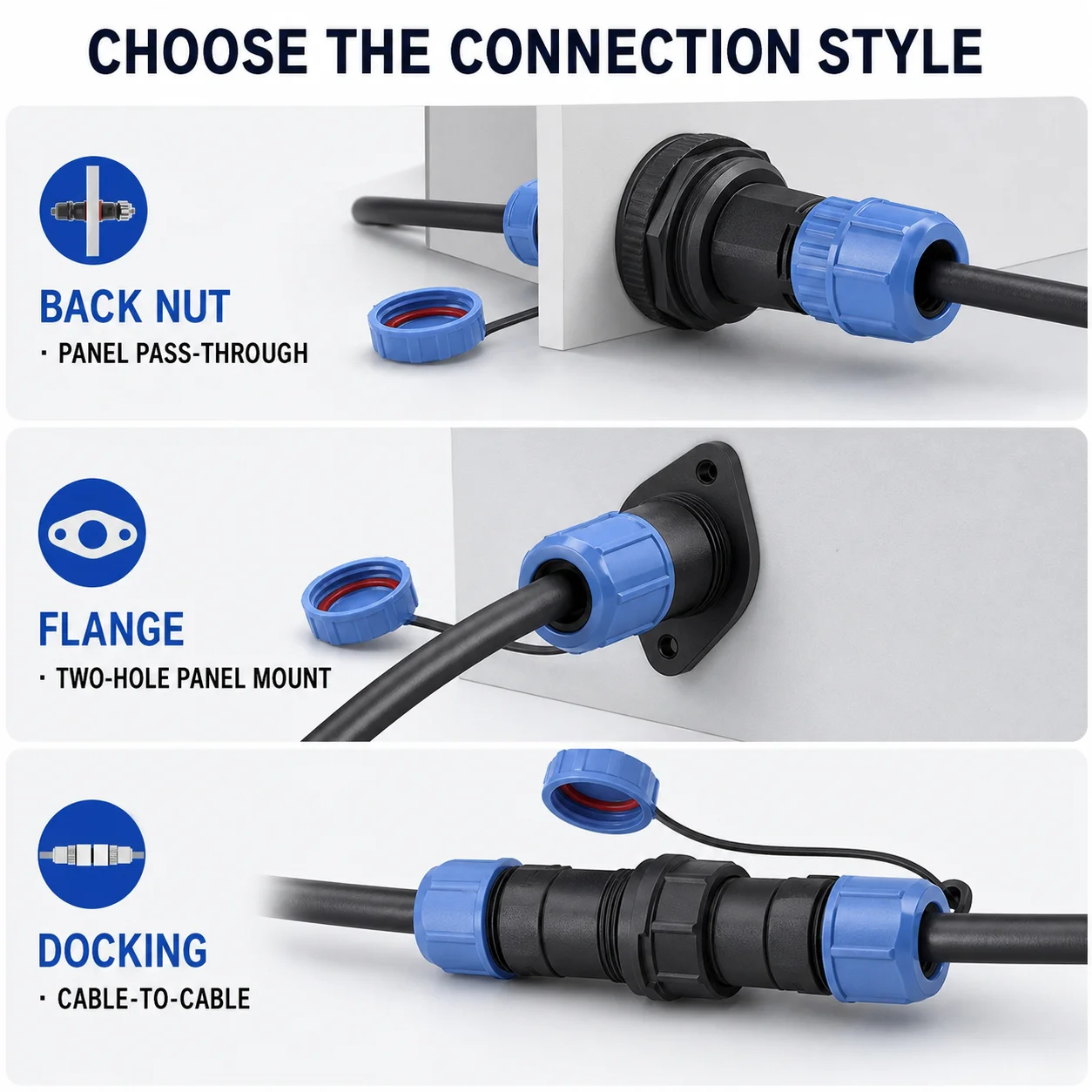 SP16 SP17 IP68 Waterproof Circular Aviation Connector 2 3 4 5 7 9 10 Pin Male Female Back Nut Flange Inline Docking Set