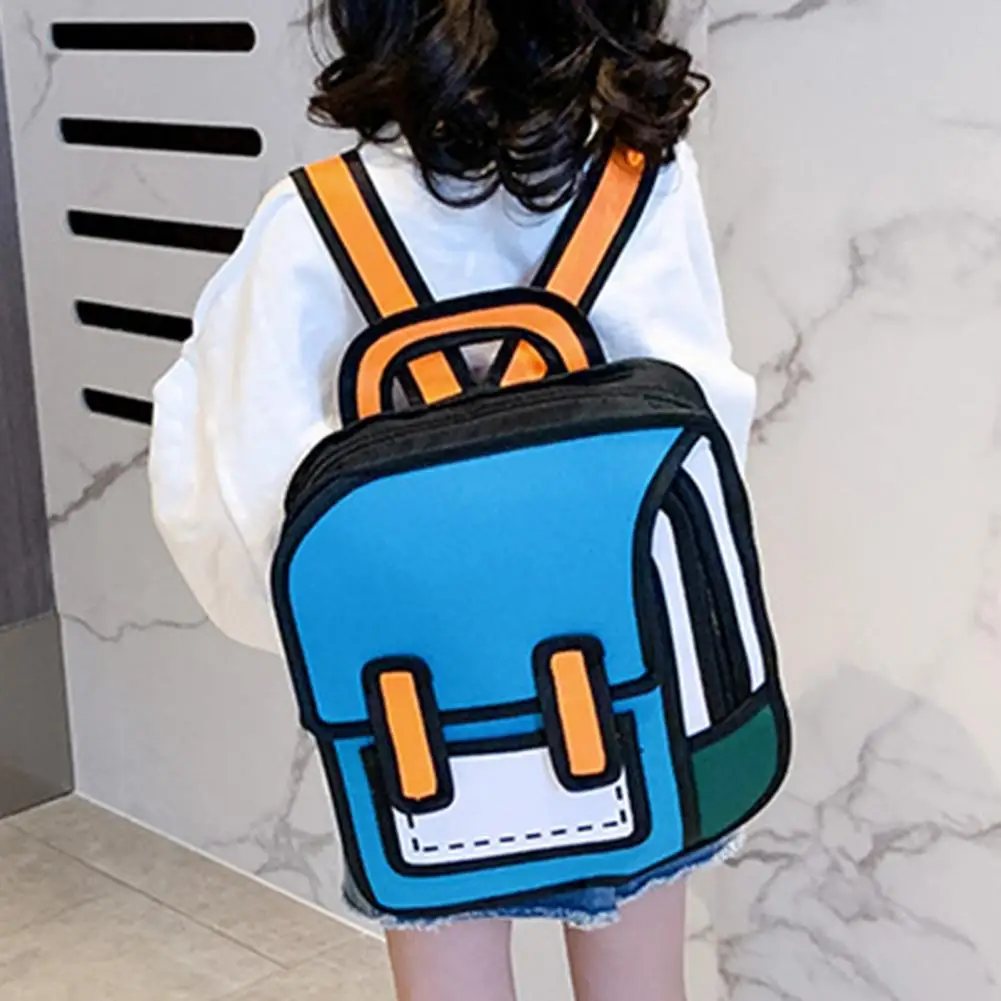 Stylish Oxford Cloth 2D Comic Student Bag Teenager Daypack Smooth Zipper Multipurpose Student Backpack for Daily Use