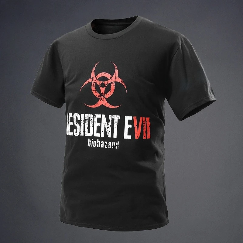 

2025 New Resident Evil Print Tactical T-Shirt Men Military Enthusiast Short Sleeve Outdoor Casual Graphic Tee Video Game Style