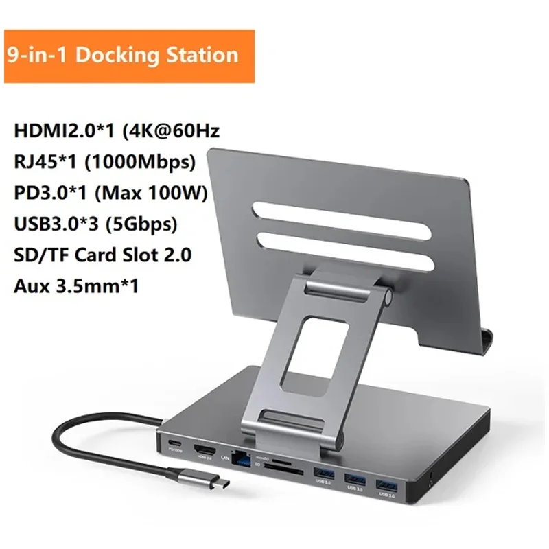 Usb tipo c Docking Station em 2xhdmi4k Usb3.0 5gb Pd3.0 Usb3.0 Hdmi-compatível Usb Hub Adaptador Titular para Tablet Portátil