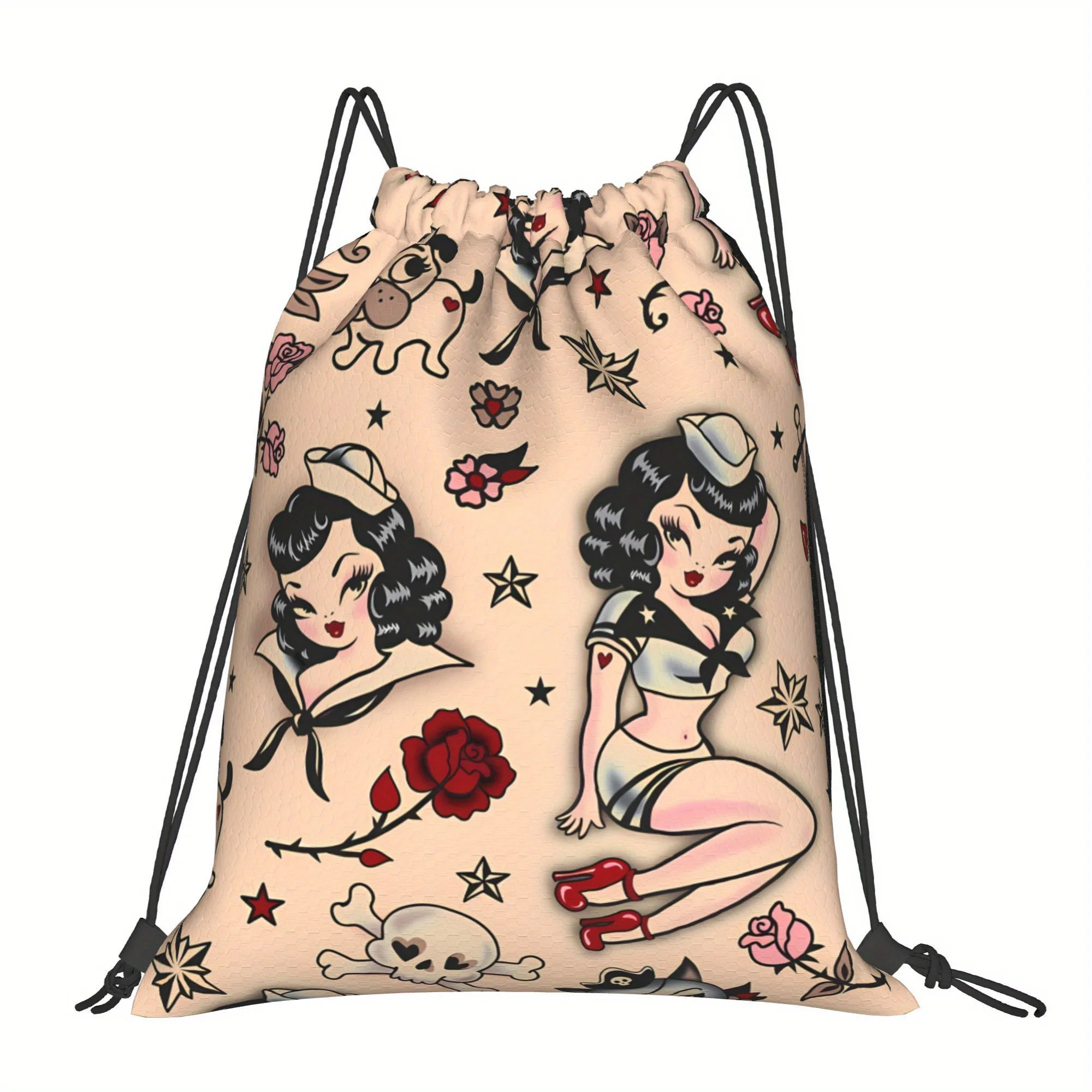 Tattoo Art Drawstring Storage Bag, Durable & Lightweight, Daily Commute & Travel Bag