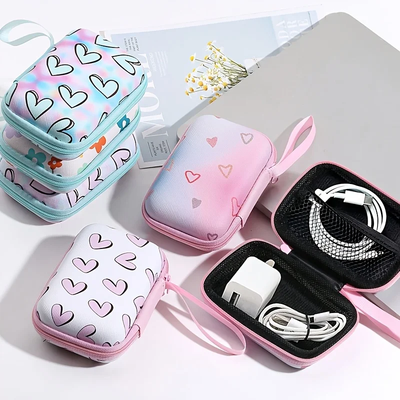 

EVA Heart-Themed Zipper Pouch with USB Charger & Cable Storage - Durable, Portable Organizer for Headphones and Accessories, Accessory Organizer|Playful Accessory|Zippered Pouch
