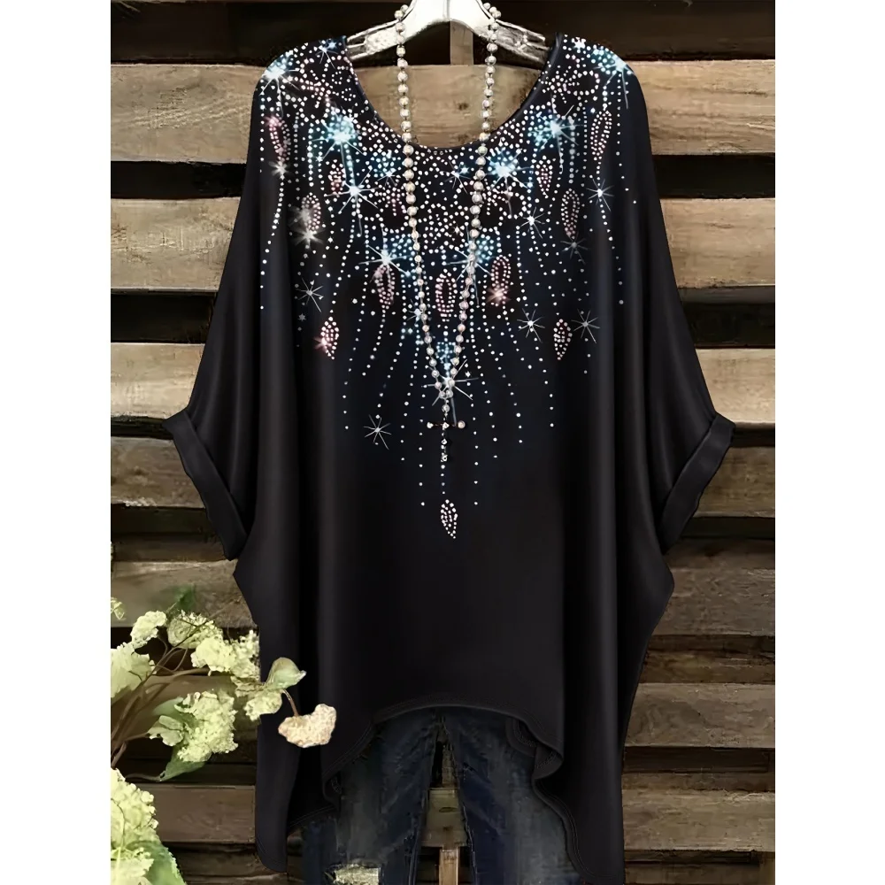 

Летняя женская футболка в этническом стиле с принтом в стиле ретро, фрак, повседневная удобная футболка с неровным подолом, женская футболка с круглым вырезом и коротким рукавом