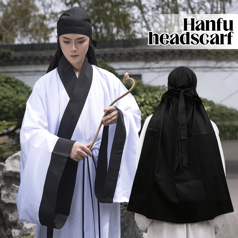 Unisex Black Ming Dynasty Hanfu Hat Adult Long Scarf Cap Ancient Chivalrous Swordsman Warrior Hero Cosplay Accessories