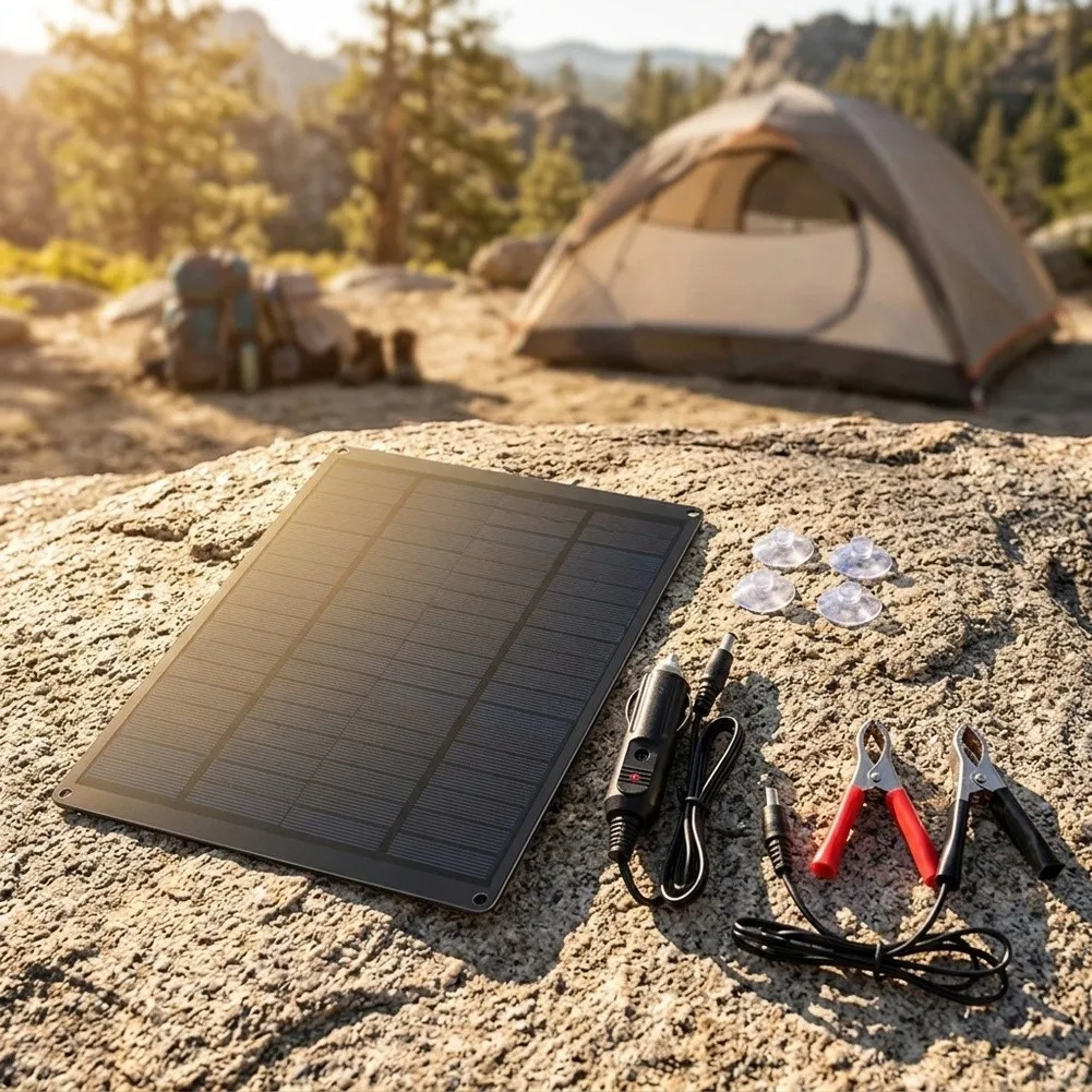 20W 5V For Solar Panel with Clip and DC5521 Female Connector for 12V Automotive Marine and Field Charging 20W 5V