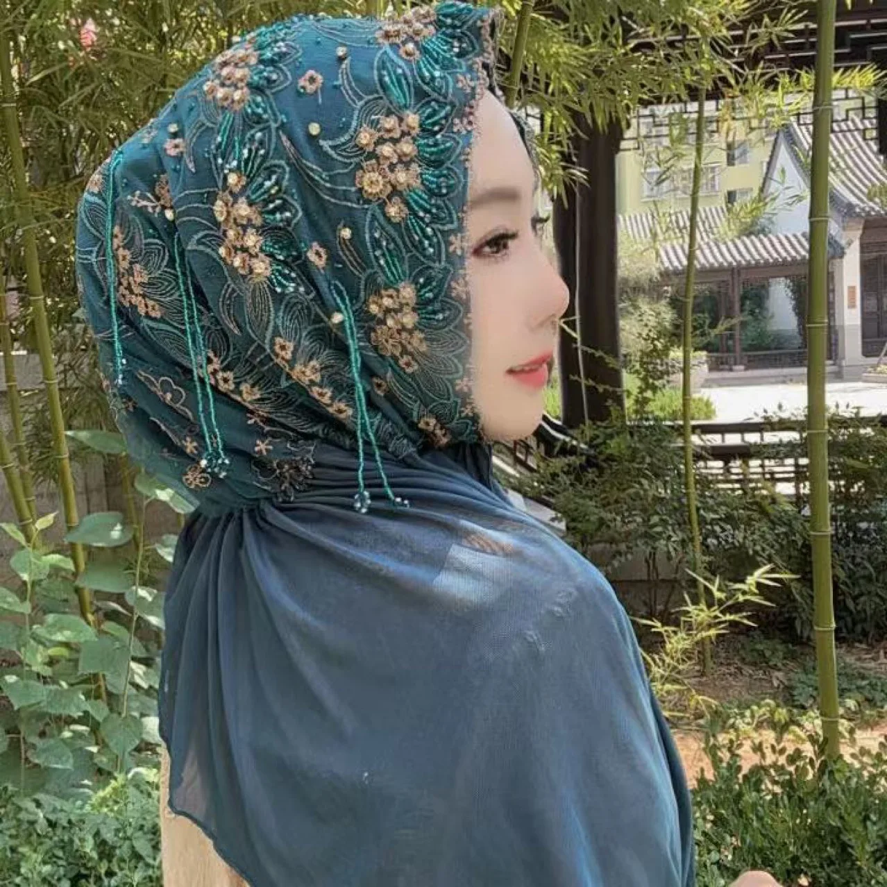 Muslim Malay Handmade Headscarf Turban Hat for Women, High-End Covering, New Pullover Style with Tassel Shawl and Long Scarf