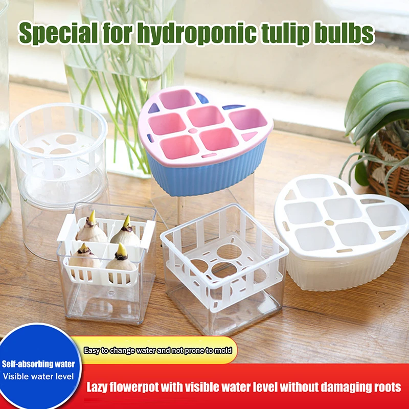 1PC Transparent Self Watering Plant Pot Double Layer Plastic Flowerpot Automatic Water Absorption Self Watering Planter Pot