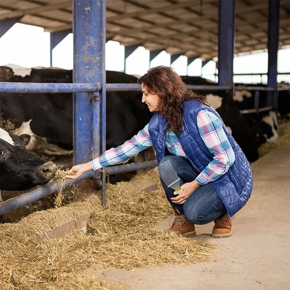 

Металлическая щетка-грабли для груминга с железными зубьями и конским волосом, гладкая поверхность, удобная рукоятка, массажный инструмент для кожи крупного рогатого скота и ослов