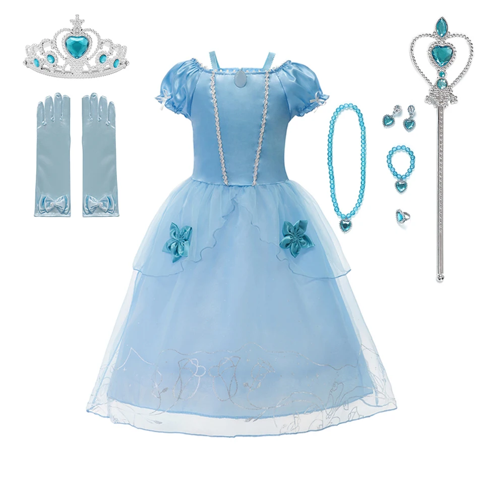 Vestido de princesa Disney para niñas, disfraz de Rapunzel, Elsa, Anna, Cenicienta, Halloween, fiesta de carnaval, ropa de fantasía para niños