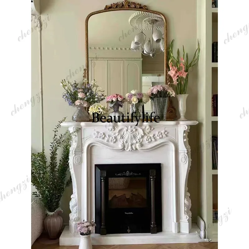 Marble carved fireplace, French relief, European sculpture decorative cabinet, white marble stone fireplace