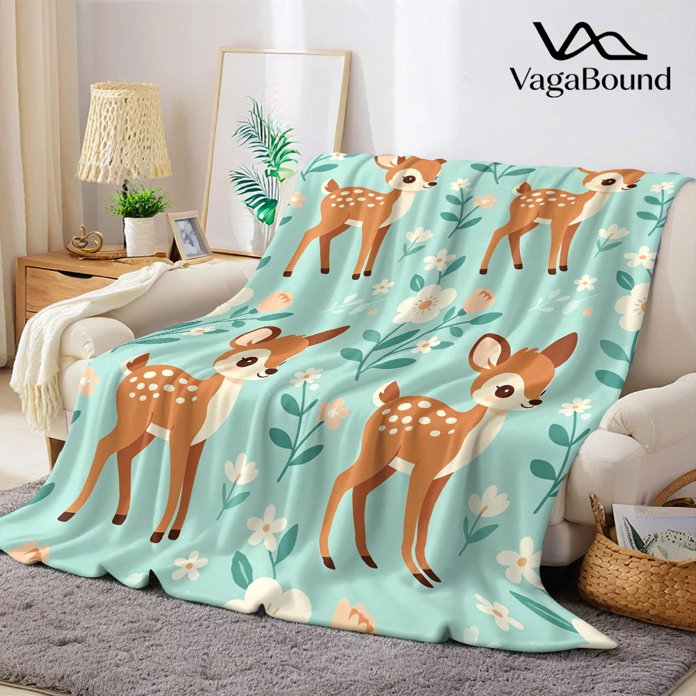 Cute Spotted Deer Fawns Flannel Blanket Warm Soft Halloween Christmas All-Season Couch Decorative Cozy Warm Gift