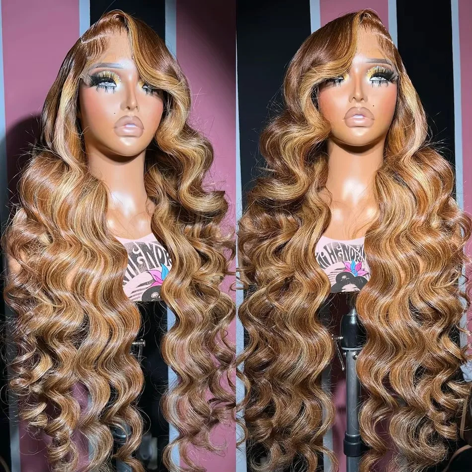 4/27 Colored Wigs 30 38Inch Body Wave Ombre Highlight 13x6 HD Lace Frontal Wigs Transparent Lace Front Human Hair Wigs 180%