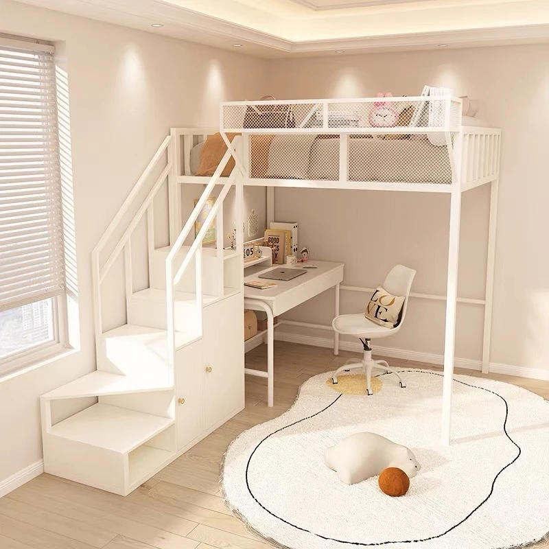 Wrought iron elevated bed sheet Upper household small apartment bold thickened attic bed Empty wrought iron elevatedunderthe bed