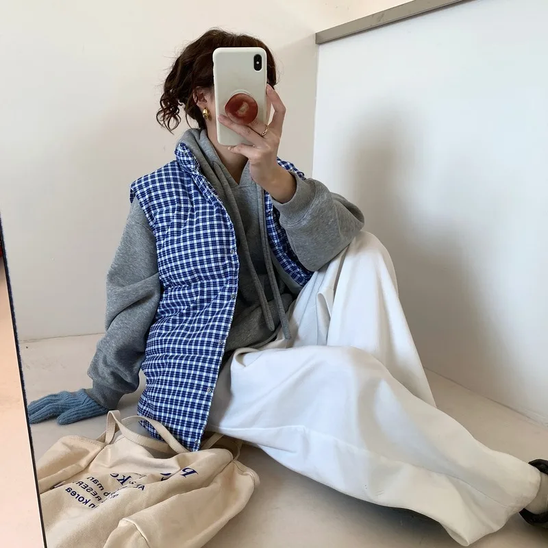 2025 Autumn and Winter Leisure Warm Plaid Stand-up Collar Cotton-padded Vest